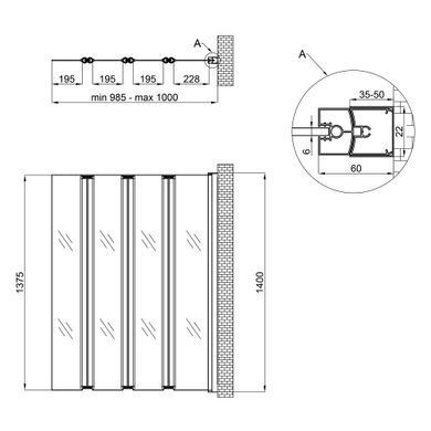 Шторка для ванны QTAP GEMINI 100х140 / профиль белый / стекло PEAR (GEMWHI40114RP6)