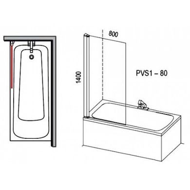 Шторка неподвижная для ванны RAVAK Pivot PVS1-80, 800 мм h1400, профиль полированный алюминий, стекло TRANSPARENT 79840C00Z1