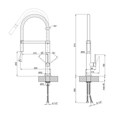 Змішувач для кухні Qtap Katuska з гнучким виливом QTKTS91103AN Brushed Nickel PVD