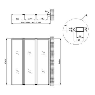 Шторка для ванны QTAP GEMINI 110х140 L / профиль белый / стекло PEAR (GEMWHI401114RP4)